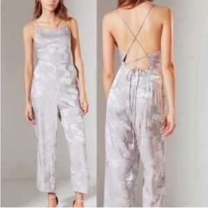 Urban Outfitters Gray and Silver Lilly Jacquard Jumpsuit Sz 2